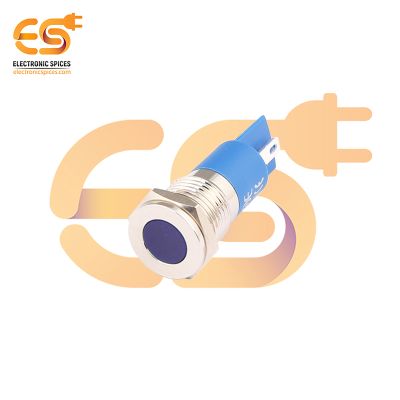 220V 12mm Blue LED Light | Flat Head | Nickel-Plated Brass | Pin Terminal | IP67