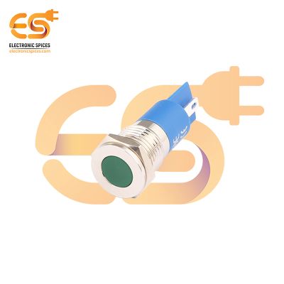 220V 12mm Green LED Light | Flat Head | Nickel-Plated Brass | Pin Terminal | IP67