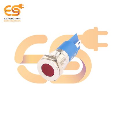 220V 12mm Red LED Light | Flat Head | Nickel-Plated Brass | Pin Terminal | IP67