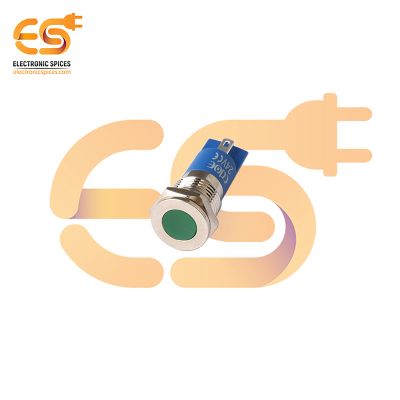 24V 12mm Green LED Light | Flat Head | Nickel-Plated Brass | Pin Terminal | IP67