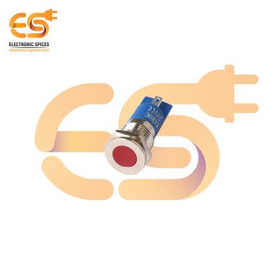 24V 12mm Red LED Light | Flat Head | Nickel-Plated Brass | Pin Terminal | IP67
