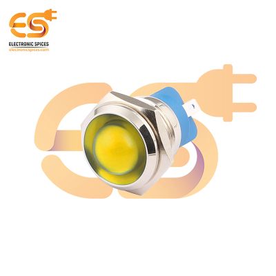 220V 16mm Yellow LED Indicator | Domed Head | Nickel-Plated Brass | Pin Terminal | IP67