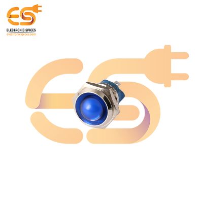 24V 16mm Blue LED Indicator | Domed Head | Nickel-Plated Brass | Pin Terminal | IP67