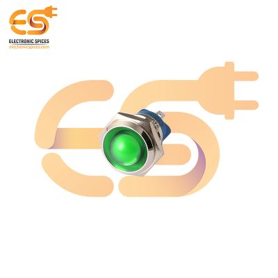 24V 16mm Green LED Indicator | Domed Head | Nickel-Plated Brass | Pin Terminal | IP67