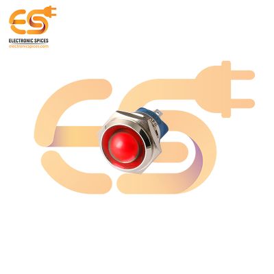 24V 16mm Red LED Indicator | Domed Head | Nickel-Plated Brass | Pin Terminal | IP67