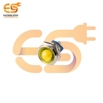 24V 16mm Yellow LED Indicator | Domed Head | Nickel-Plated Brass | Pin Terminal | IP67
