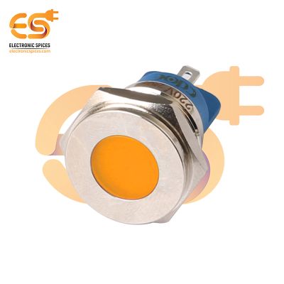 220V 16mm Orange LED Indicator | Flat Head | Nickel-Plated Brass | Pin Terminal | IP67