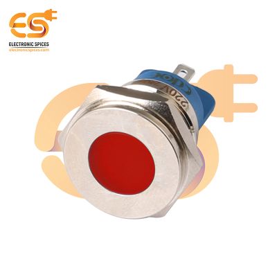 220V 16mm Red LED Indicator | Flat Head | Nickel-Plated Brass | Pin Terminal | IP67