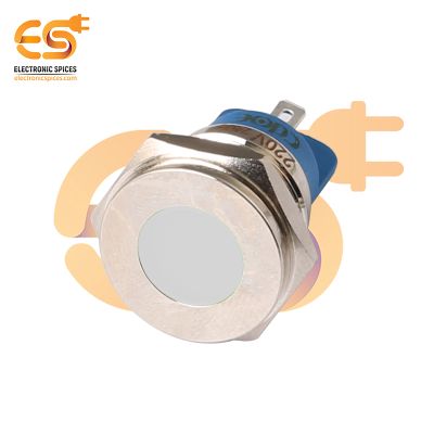 220V 16mm White LED Indicator | Flat Head | Nickel-Plated Brass | Pin Terminal | IP67