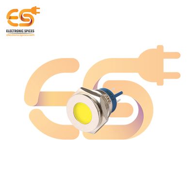 24V 16mm Yellow LED Indicator | Flat Head | Nickel-Plated Brass | Pin Terminal | IP67