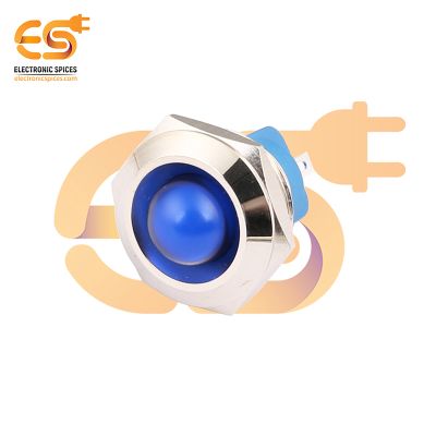 220V 19mm Blue LED Light | Domed Head | Nickel-Plated Brass | Pin Terminal | IP67