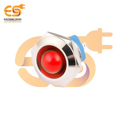 220V 19mm Red LED Light | Domed Head | Nickel-Plated Brass | Pin Terminal | IP67