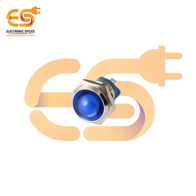 24V 19mm Blue LED Light | Domed Head | Nickel-Plated Brass | Pin Terminal | IP67