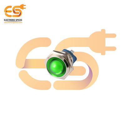 24V 19mm Green LED Light | Domed Head | Nickel-Plated Brass | Pin Terminal | IP67