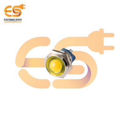 24V 19mm Yellow LED Light | Domed Head | Nickel-Plated Brass | Pin Terminal | IP67