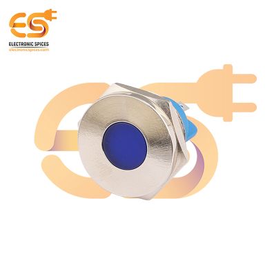 220V 19mm Blue LED Light | Flat Head | Nickel-Plated Brass | Pin Terminal | IP67