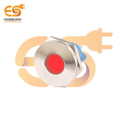 220V 19mm Red LED Light | Flat Head | Nickel-Plated Brass | Pin Terminal | IP67