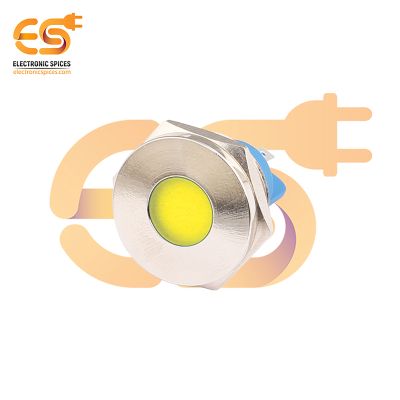 220V 19mm Yellow LED Light | Flat Head | Nickel-Plated Brass | Pin Terminal | IP67