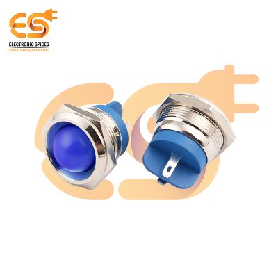 220V 22mm Blue LED Light | Domed Head | Nickel-Plated Brass | Pin Terminal | IP67