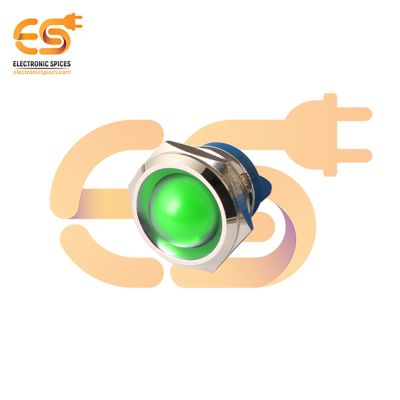 24V 22mm Green LED Light Indicator | Domed Head | Nickel-Plated Brass | Pin Terminal | IP67
