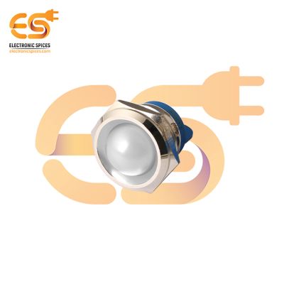 24V 22mm White LED Light Indicator | Domed Head | Nickel-Plated Brass | Pin Terminal | IP67