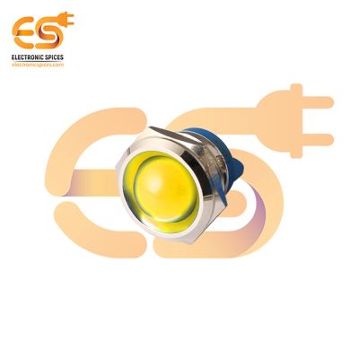 24V 22mm Yellow LED Light Indicator | Domed Head | Nickel-Plated Brass | Pin Terminal | IP67