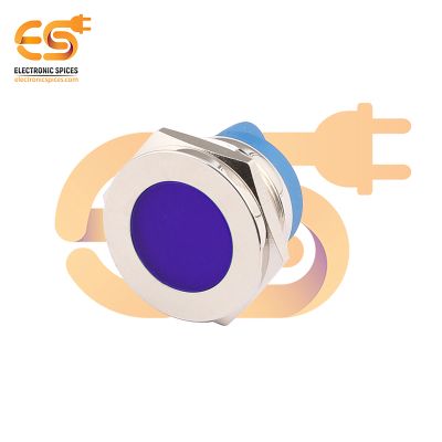 220V 22mm Blue LED Light Indicator | Flat Head | Nickel-Plated Brass | Pin Terminal | IP67