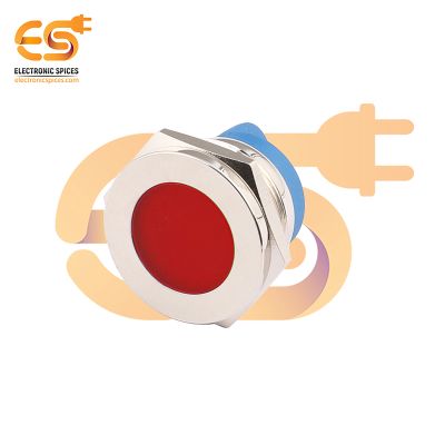220V 22mm Red LED Light Indicator | Flat Head | Nickel-Plated Brass | Pin Terminal | IP67