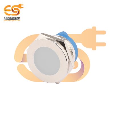 220V 22mm White LED Light Indicator | Flat Head | Nickel-Plated Brass | Pin Terminal | IP67