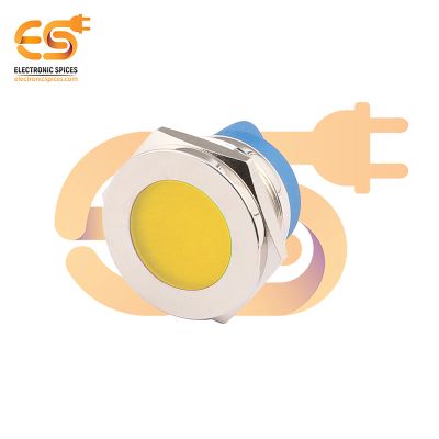 220V 22mm Yellow LED Light Indicator | Flat Head | Nickel-Plated Brass | Pin Terminal | IP67