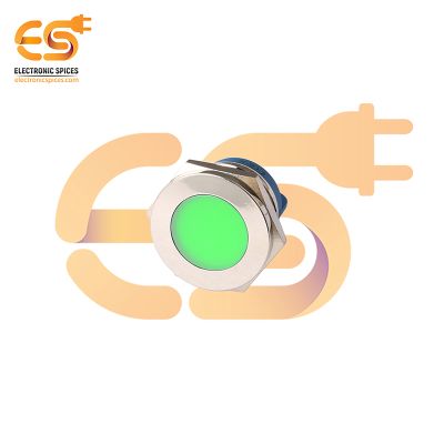 24V 22mm Green LED Light Indicator | Flat Head | Nickel-Plated Brass | Pin Terminal | IP67