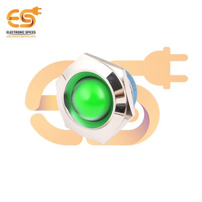 220V 25mm Green LED Light Indicator | Domed Head | Nickel-Plated Brass | Pin Terminal | IP67