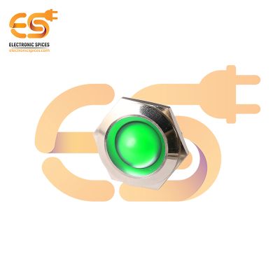 24V 25mm Green LED Light Indicator | Domed Head | Nickel-Plated Brass | Pin Terminal | IP67