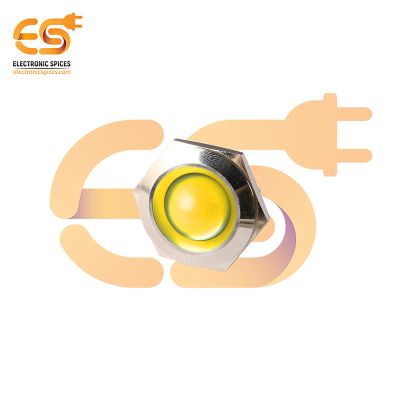 24V 25mm Yellow LED Light Indicator | Domed Head | Nickel-Plated Brass | Pin Terminal | IP67