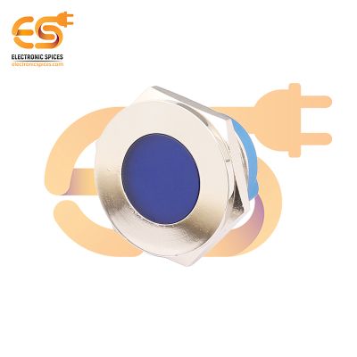 220V 25mm Blue LED Light Indicator | Flat Head | Nickel-Plated Brass | Pin Terminal | IP67