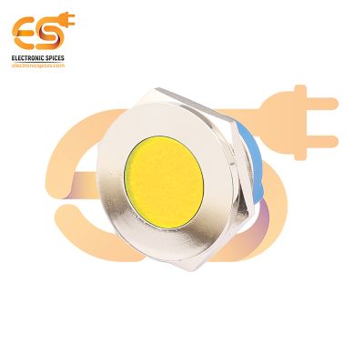 220V 25mm Yellow LED Light Indicator | Flat Head | Nickel-Plated Brass | Pin Terminal | IP67