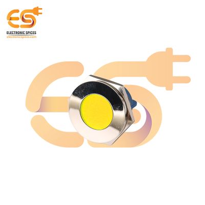 24V 25mm Yellow LED Light Indicator | Flat Head | Nickel-Plated Brass | Pin Terminal | IP67