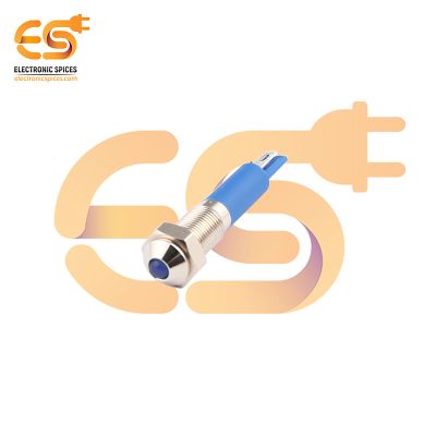220V 6mm Blue LED Light Indicator | Domed  Head | Nickel-Plated Brass | Pin Terminal | IP67