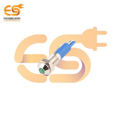 220V 6mm Green LED Light Indicator | Domed  Head | Nickel-Plated Brass | Pin Terminal | IP67
