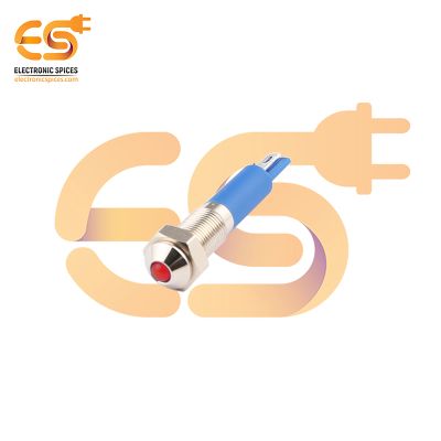 220V 6mm Red LED Light Indicator | Domed  Head | Nickel-Plated Brass | Pin Terminal | IP67