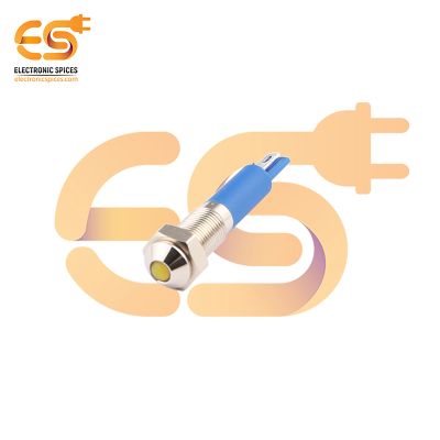 220V 6mm Yellow LED Light Indicator | Domed  Head | Nickel-Plated Brass | Pin Terminal | IP67