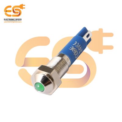 24V 6mm Green LED Light Indicator | Domed  Head | Nickel-Plated Brass | Pin Terminal | IP67