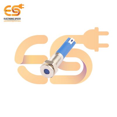 220V 6mm Blue LED Light Indicator | Flat Head | Nickel-Plated Brass | Pin Terminal | IP67