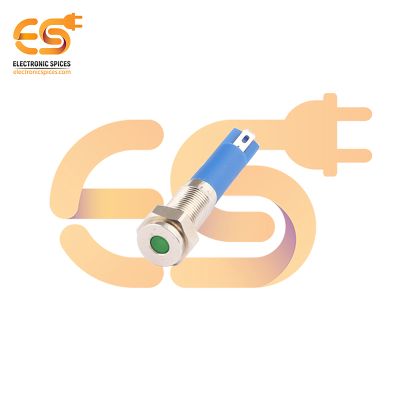 220V 6mm Green LED Light Indicator | Flat Head | Nickel-Plated Brass | Pin Terminal | IP67