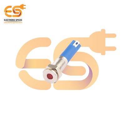 220V 6mm Red LED Light Indicator | Flat Head | Nickel-Plated Brass | Pin Terminal | IP67