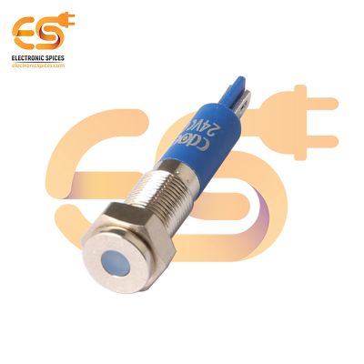 24V 6mm Blue LED Light Indicator | Flat Head | Nickel-Plated Brass | Pin Terminal | IP67