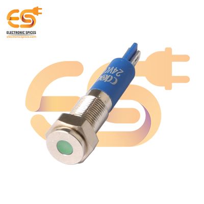 24V 6mm Green LED Light Indicator | Flat Head | Nickel-Plated Brass | Pin Terminal | IP67