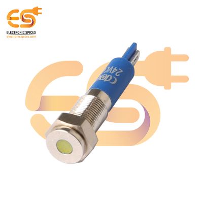 24V 6mm Yellow LED Light Indicator | Flat Head | Nickel-Plated Brass | Pin Terminal | IP67