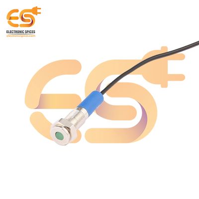 220V 6mm Green LED Light Indicator | Flat Head | Nickel-Plated Brass | IP67 | with Wire