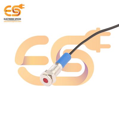 220V 6mm Red LED Light Indicator | Flat Head | Nickel-Plated Brass | IP67 | with Wire